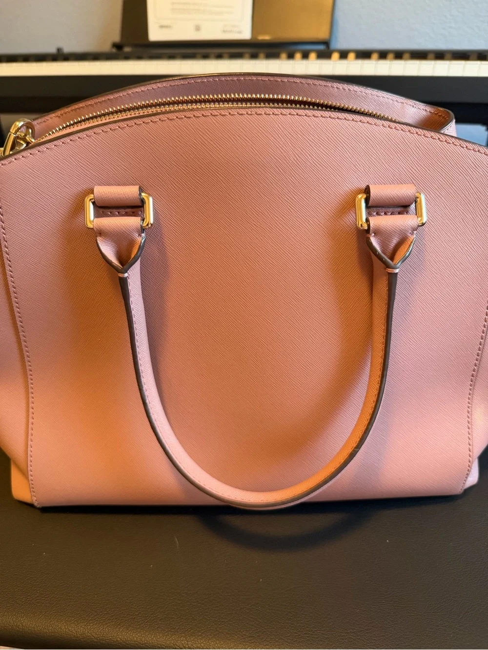 kate spade dusty rose leather satchel with gold hardware